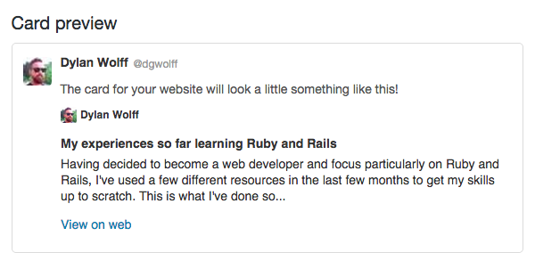 The Twitter Card Validator screen
