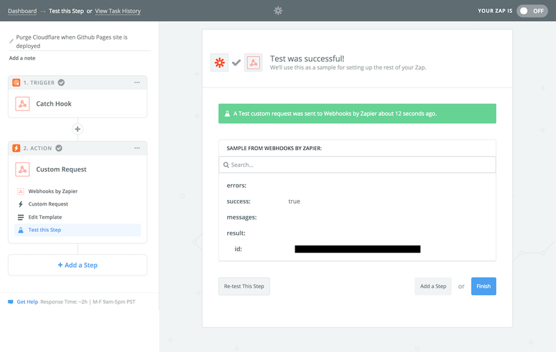 Zapier webhook custom request success