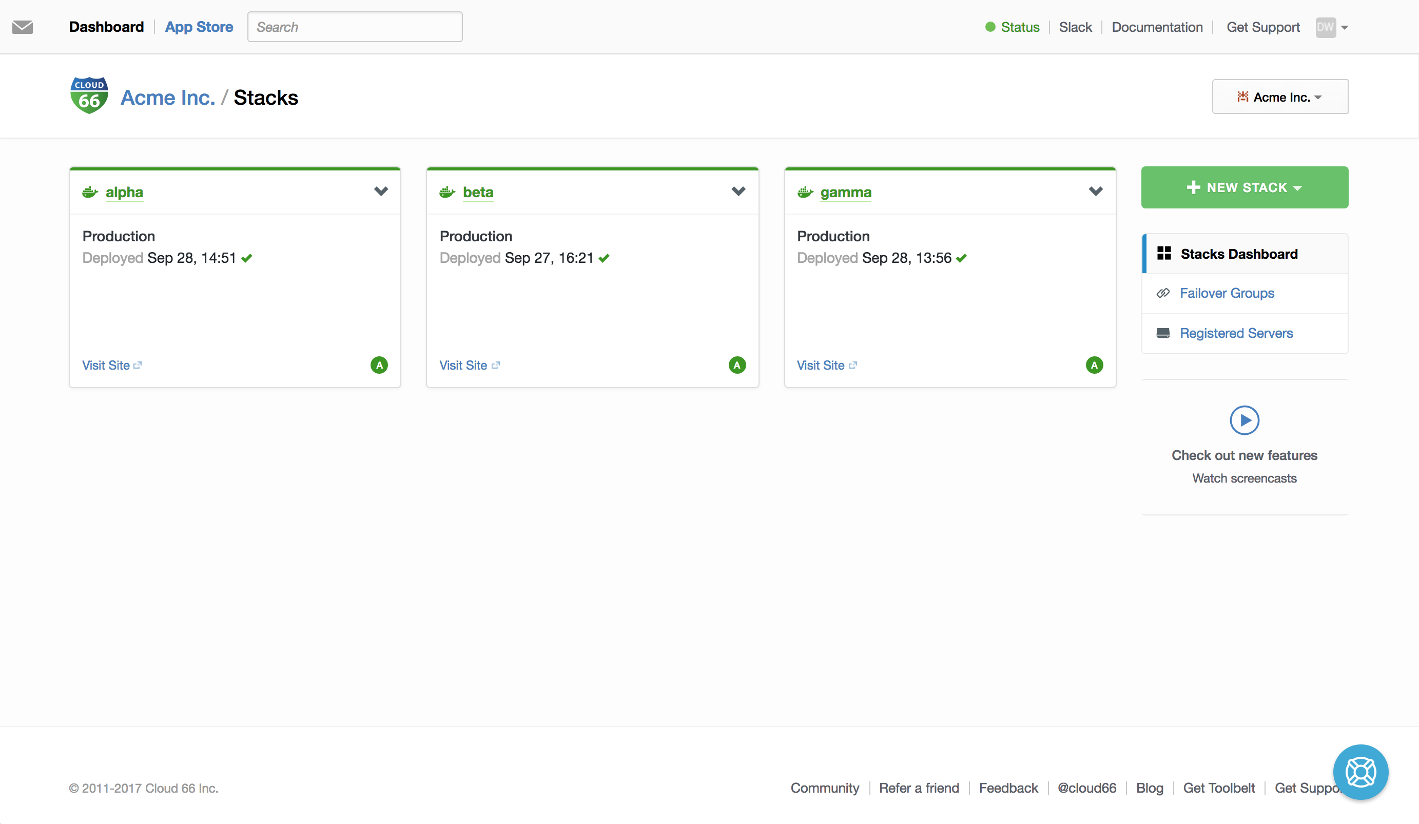 The Cloud 66 dashboard