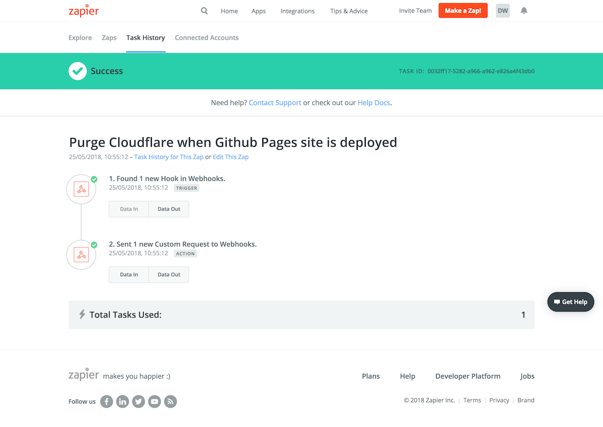 Zapier webhook custom request success