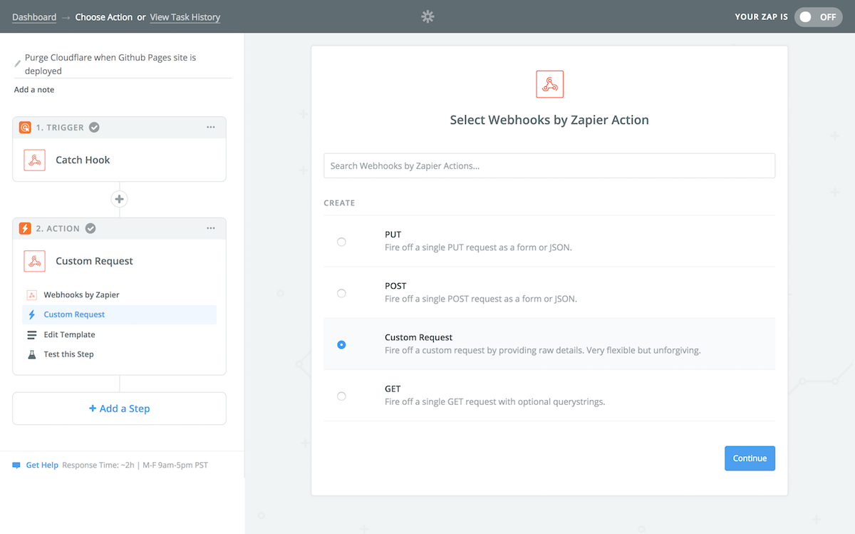 Using Zapier to automate Cloudflare cache purges for GitHub Pages sites